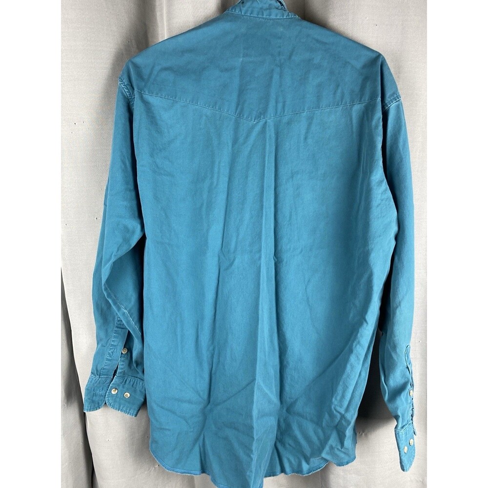 Vintage Wrangler Men's Sz M  Teal X Long Tail Long Sleeve Western Shirt - Picture 10 of 14